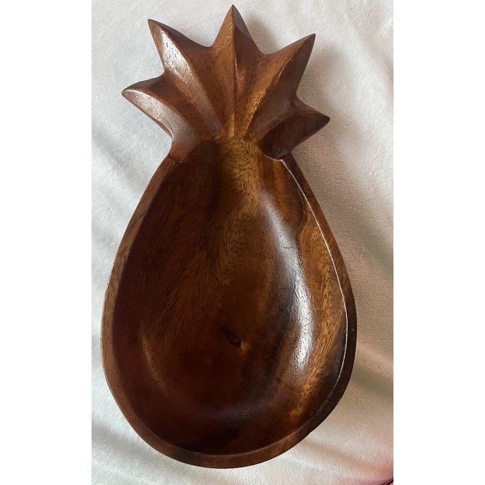 Vtg Trader Hall’s Hawaiian Village Hand-Carved Monkey Pod Pineapple Dish (8.5”)